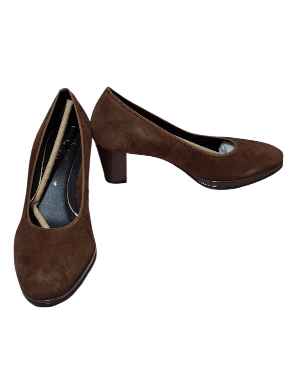 Ara Orly Highsoft Brown Suede Leather Pumps Block Heel US 6.5 UK 4